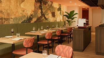 restaurant, stoelen, tafels